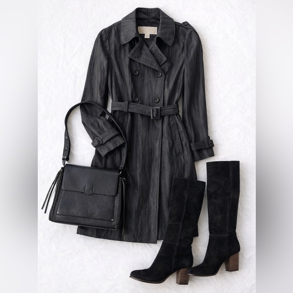 Michael Kors Jackets & Blazers - Michael Kors Belted Trench Coat Textured Black Small Classic Double Breasted EUC